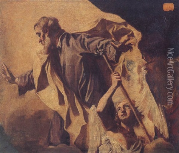 Saint Joseph Accompanied By Two Angels Oil Painting - Giuseppe Angeli