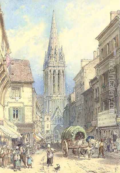 A street scene in Northern France Oil Painting - Myles Birket Foster