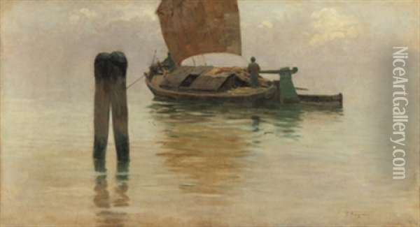 Boot In Der Lagune Oil Painting - Pietro Fragiacomo