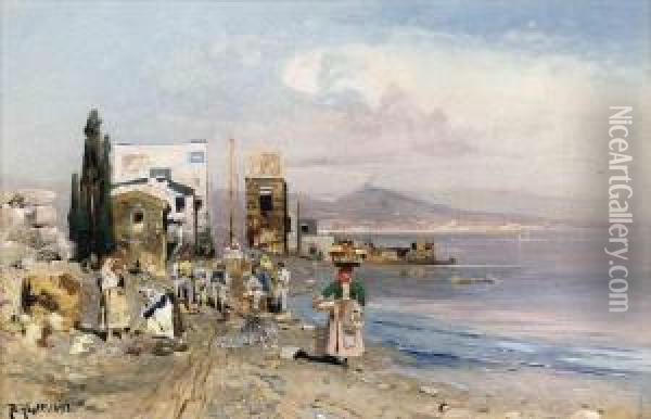 Fisherfolk On The Neapolitan Coast Oil Painting - Robert Alott