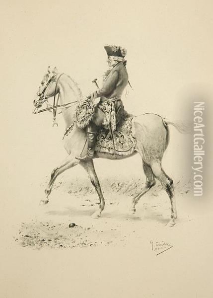 195 Friedrich D. Gr. Zu Pferd. Bleistift Oil Painting - Georg Schobel
