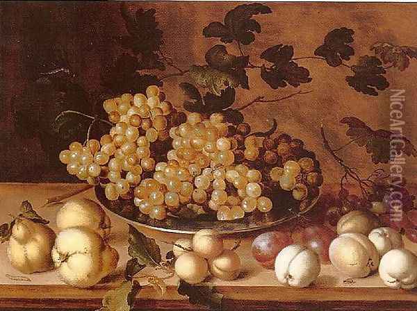 Still-life, Peaches, plums, pears and grapes Oil Painting - Balthasar Van Der Ast