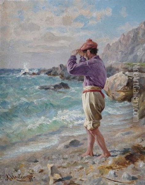 Italienischer Fischer Am Strand Oil Painting - Antonis Matteo Montemezzo
