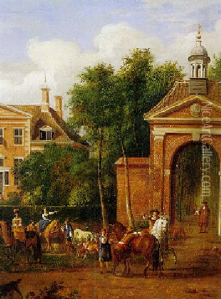 The Harteveld Residence On The River Vecht Oil Painting - Jan Van Der Heyden