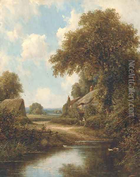 The duck pond 2 Oil Painting - Henry Maidment