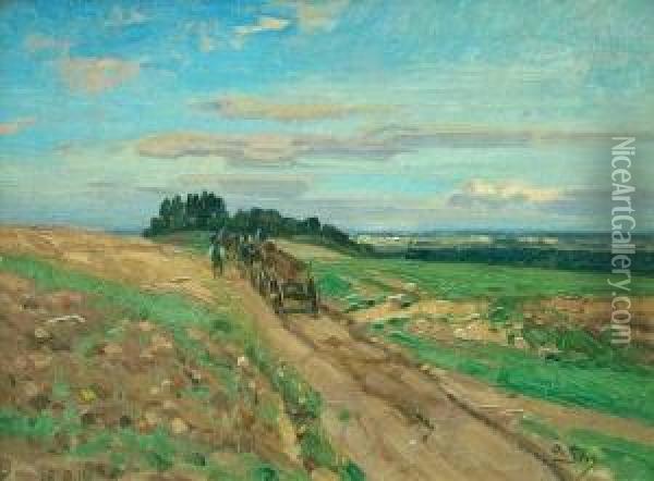 Feldweg Mit Bauer Und Pferdegespann Oil Painting - Otto Struttzel