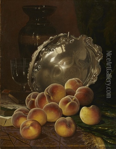 Still Life With Peaches And Silver Platter Oil Painting - William Mason Brown