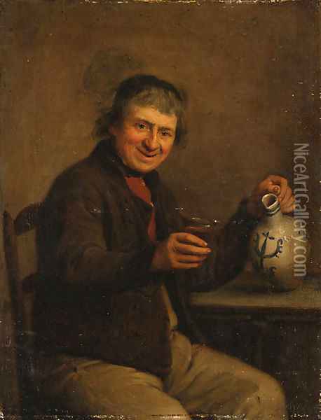 A seated Peasant drinking in an Interior Oil Painting - Dutch School