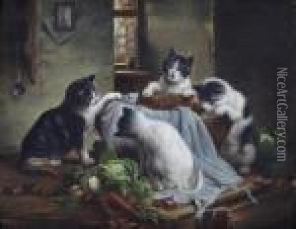 Kittens In Vegetable Basket Oil Painting - Carl Reichert