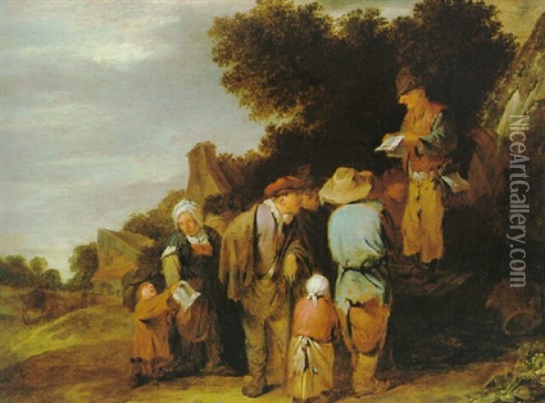 Der Dorfalteste Liest Den Bauern Die Neuigkeiten Vor Oil Painting - Cornelis Pietersz Bega
