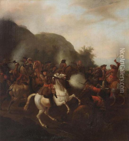 Cavalry Battle Oil Painting - Adam Frans van der Meulen