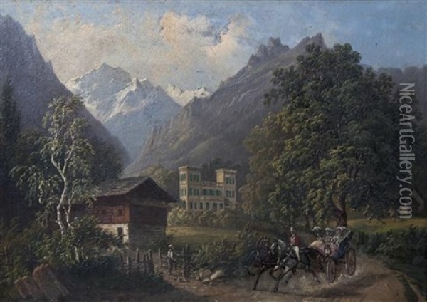Carriage In A Landscape Oil Painting - Jacob Alt