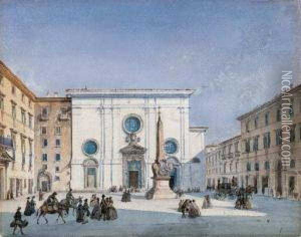 Piazza S.maria Della Minerva Oil Painting - Ippolito Caffi
