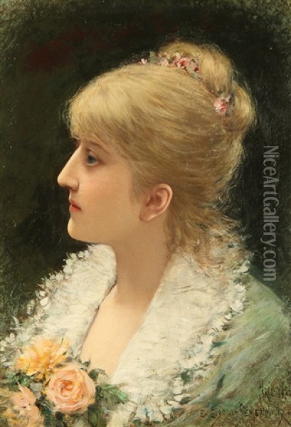 Portrait Of A Young Woman Oil Painting - Emile Eisman-Semenowsky