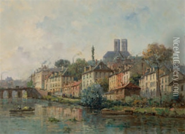 Stadt Am Fluss Oil Painting - Gustave Mascart