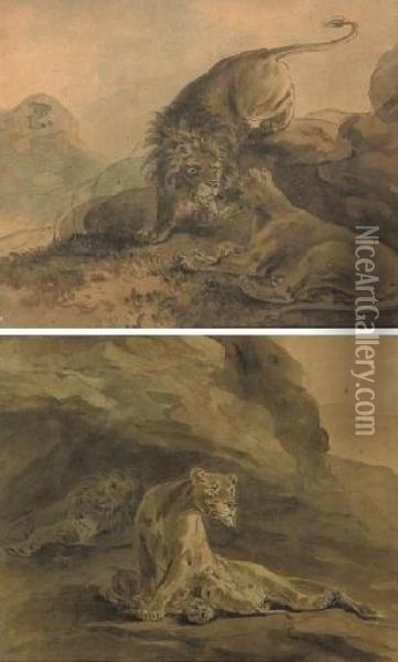 A Lion And Lioness; And The Lions Den Oil Painting - Sawrey Gilpin