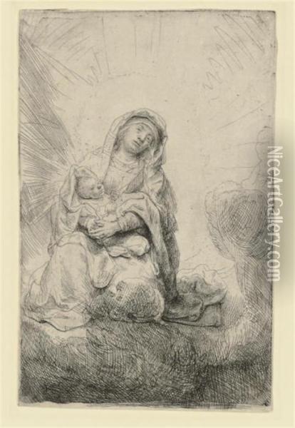 The Virgin And Child In The Clouds (bartsch, Hollstein 61; Hind186) Oil Painting - Rembrandt Van Rijn