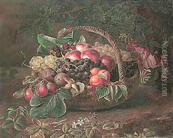 Still Life Of Fruit In A Basket Oil Painting - Johan Laurentz Jensen