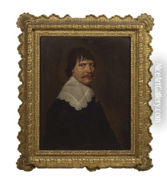 Portrait Of A Man In Black Coat And Lace Collar Oil Painting - Jacob Frans van der Merck