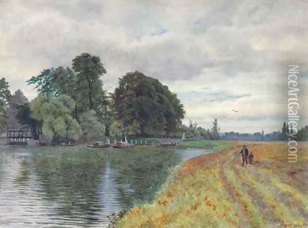A lock on the upper Thames Oil Painting - George Gordon Fraser
