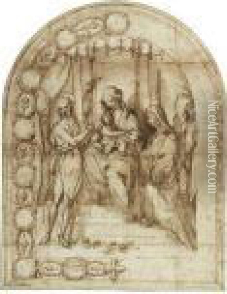 Design For An Altarpiece: The 
Mystic Marriage Of Saint Catherine Ofsiena With Saint John The Baptist Oil Painting - Francesco Vanni