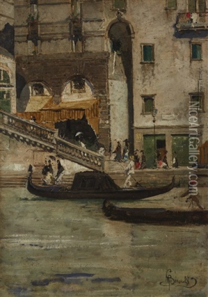 Presso Il Ponte Di Rialto A Venezia Oil Painting - Mose Bianchi da Maraigo