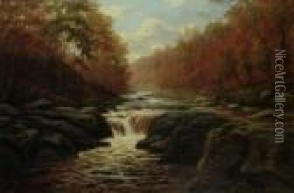 Falls In North Wales Oil Painting - William Mellor