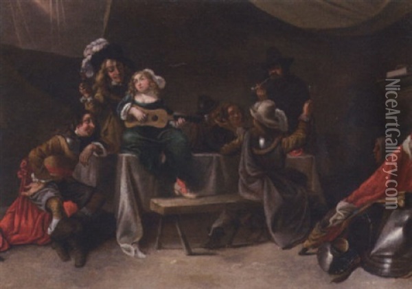 Soldiers Drinking And Making Merry In A Tavern Oil Painting - Jacob Duck