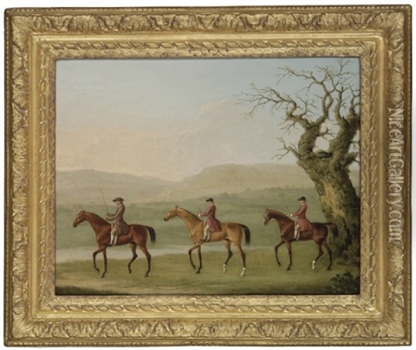 A Trainer And Two Grooms Exercising Racehorses Oil Painting - Francis Sartorius the Younger