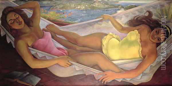 The Hammock, 1956 Oil Painting - Diego Rivera