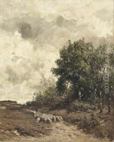 Idyllische Landschaft Mit Schafherde. Oil Painting - Louis Willem Van Soest
