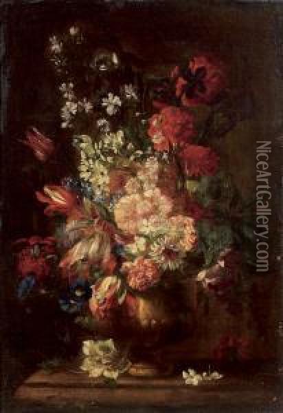 Nature Morte Au Bouquet De Fleurs Dispose Surunentablement Oil Painting - Giovanni Stanchi
