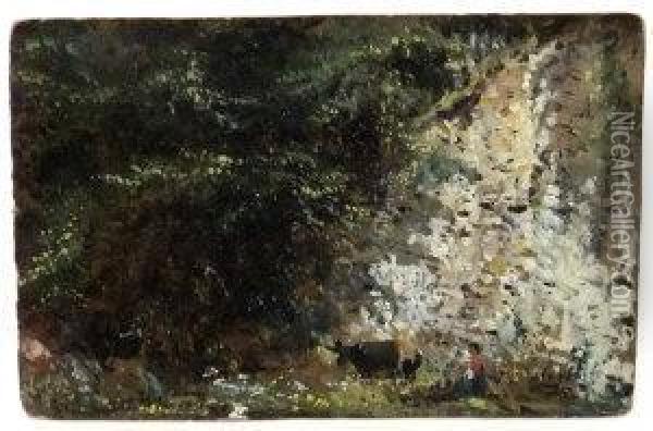 Wooded Landscape Oil Painting - Frederick Waters Watts