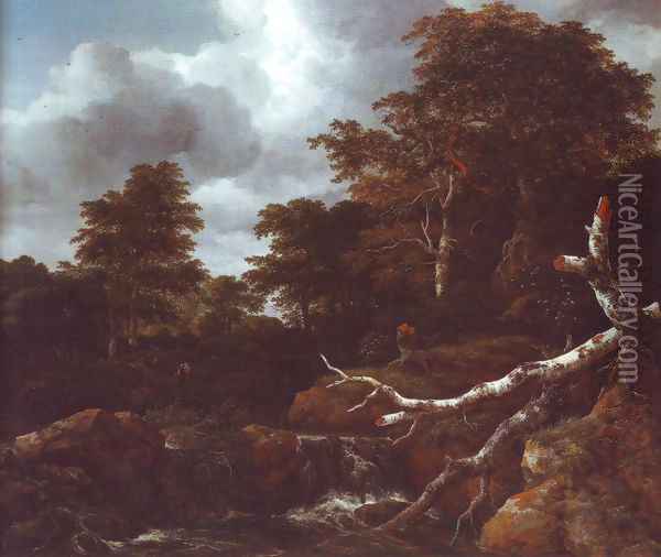 Waterfall in a hilly wooded landscape2 Oil Painting - Jacob Van Ruisdael