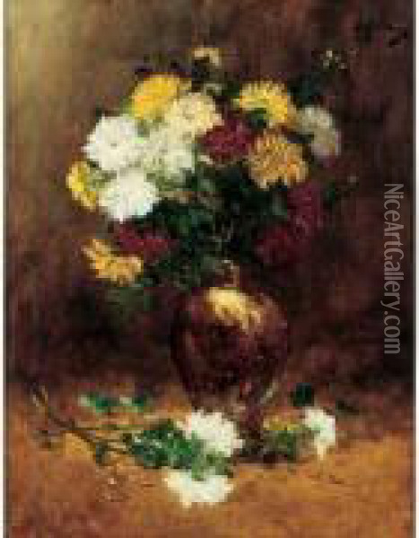 < Vase De Fleurs >. Oil Painting - Alfred Rouby