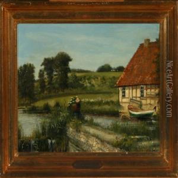 River Scenery Oil Painting - Caroline Amalie Moller