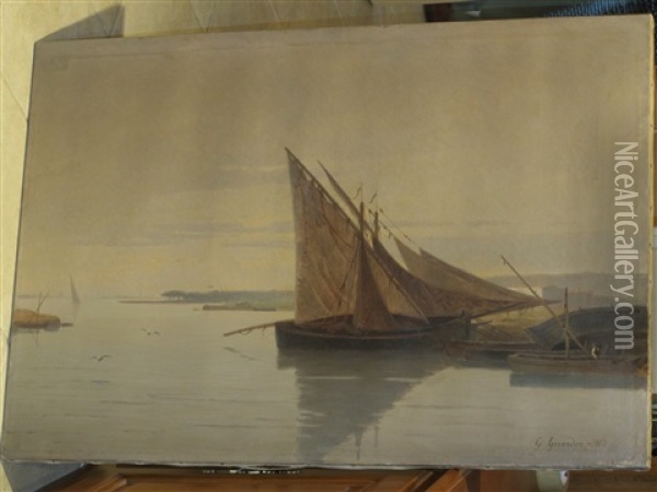 Voiliers Au Bord De L'eau Oil Painting - Pierre-Gustave Girardon