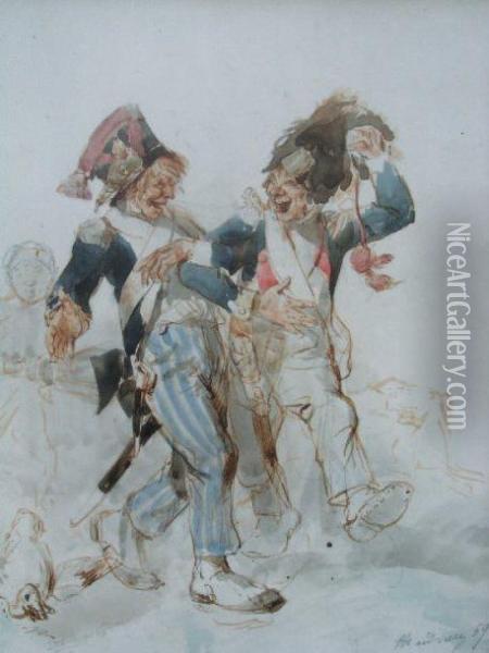 Militaires En Goguette Oil Painting - Auguste Clement Andrieux