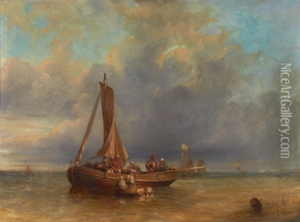 Barque De Pecheurs Oil Painting - Hippolyte Benjamin Adam