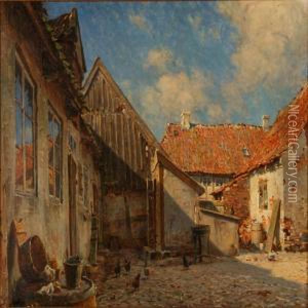 Farm Exterior With Chickens Oil Painting - Carl Martin Soya-Jensen