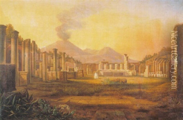 Das Grose Forum Mit Dem Herkulestempel Zu Pompeji Oil Painting - Jacob Jacobson