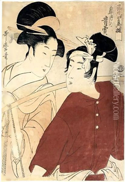 Satsuki No Sakanauri. Cinquieme Mois, Le Vendeur De Poissons Oil Painting - Kitagawa Utamaro