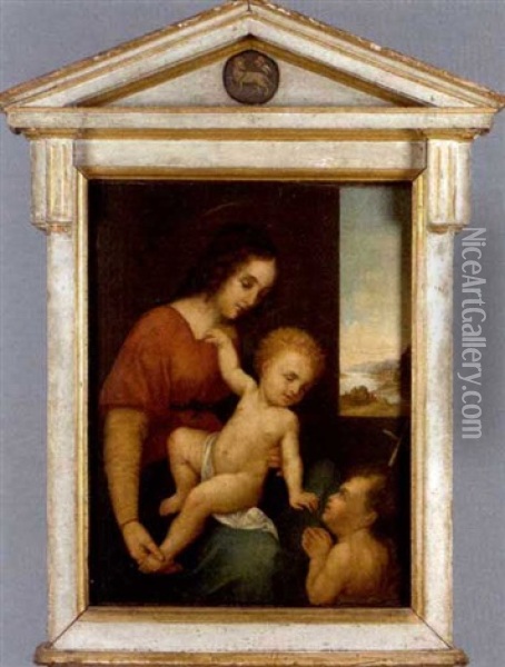 Madonna And Child With John The Baptist Oil Painting - Giuliano Bugiardini