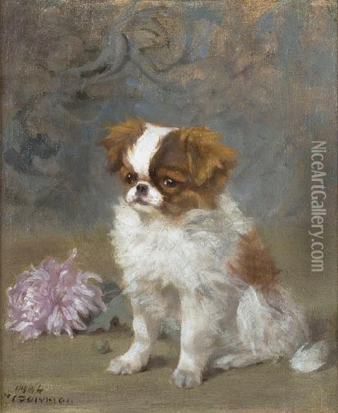 An English Toy Spaniel Puppy Oil Painting - Frances C. Fairman