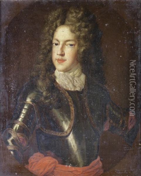 Portrait Of James Francis Edward Stuart, Known As The Old Pretender, Half-length, In Armour, Within A Painted Oval Oil Painting - Alexis-Simon Belle
