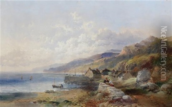 Clovelly Harbour, Devon 1860 Oil Painting - Joseph Horlor