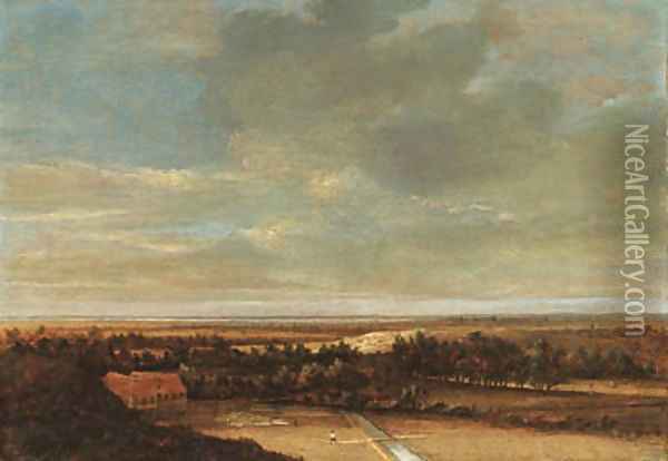 An extensive dune landscape with a farmhouse and a bleaching ground Oil Painting - Jan The Elder Vermeer Van Haarlem