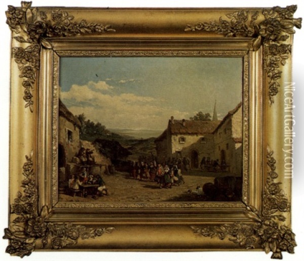 La Fete Au Village (set Of 4 After Leleux) Oil Painting - Theophile Victor Emile Lemmens