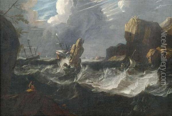 Felsige Meereskuste Im Sturm Oil Painting - Bartolomeo Pedon