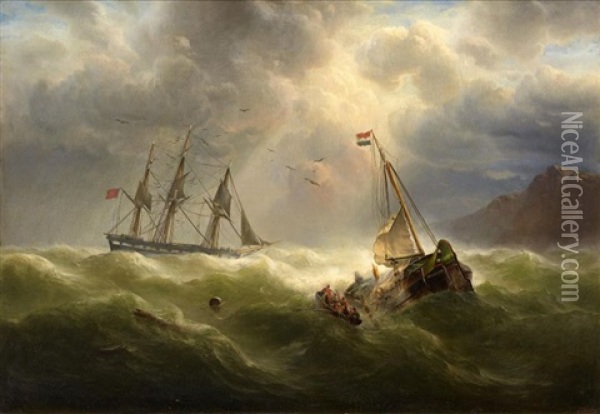 Schiffbruch Vor Der Kuste Oil Painting - Franz Johann (Wilhelm) Huenten